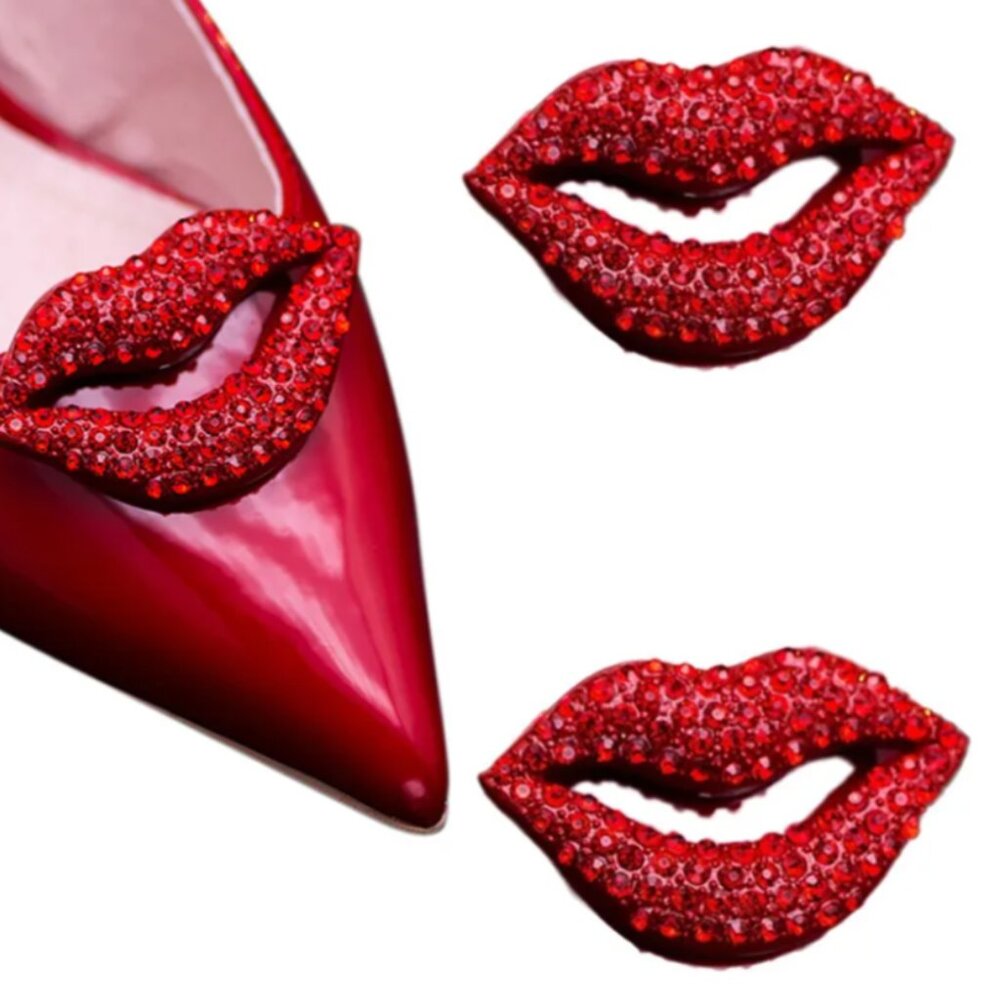 Hot Lips Red Rhinestone Shoe Clips